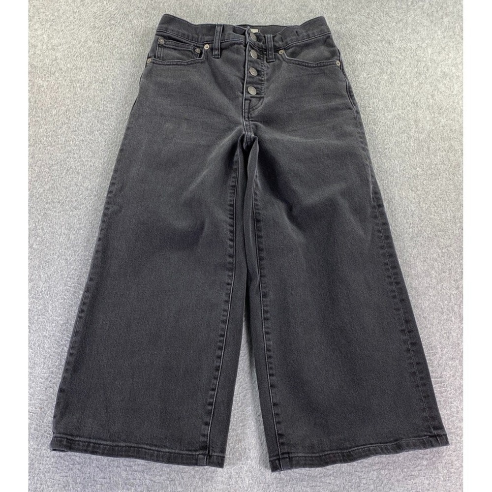 Madewell Wide Leg Crop Jeans Womens 24 (26x21.5) Black Mid Rise Button Fly Denim